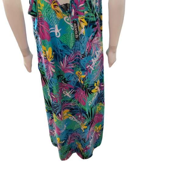 Blue Tropical Print Bodycon Midi Dress V neck Floral Plus Size - Picture 11 of 15